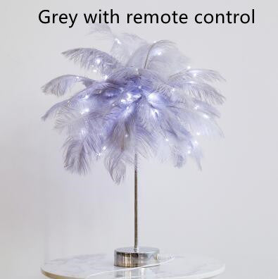 Nordic Ostrich Feather Desk Lamp - European Style Bedside Table Night Light Perfect for Girls' Room Decor