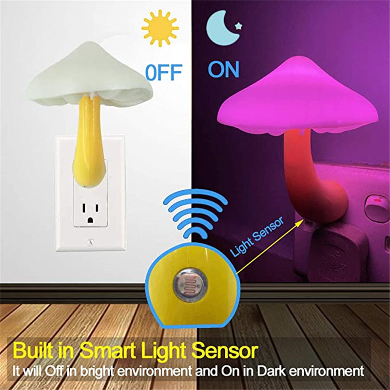 LED Night Light Mushroom Wall Lamp with Light Sensor for Home Decoration