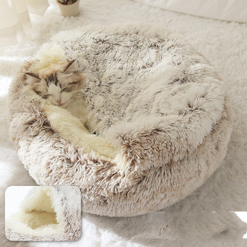 2-in-1 cozy pet bed for dogs and cats round plush winter house