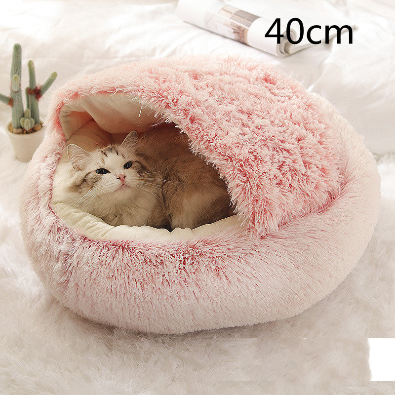 2-in-1 cozy pet bed for dogs and cats round plush winter house