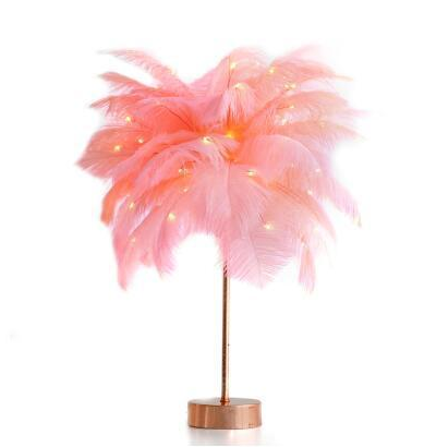 Nordic Ostrich Feather Desk Lamp - European Style Bedside Table Night Light Perfect for Girls' Room Decor