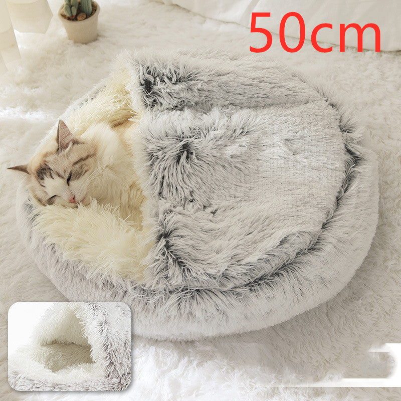 2-in-1 cozy pet bed for dogs and cats round plush winter house