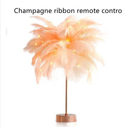 Nordic Ostrich Feather Desk Lamp - European Style Bedside Table Night Light Perfect for Girls' Room Decor