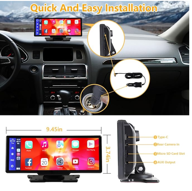 Bluetooth Wireless Carplay & Auto Multimedia Car Player Display