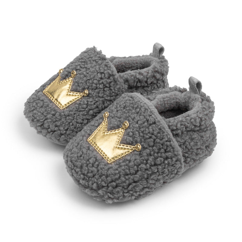 Plush Warm With Velvet Soft Bottom Crown Toddler Shoes