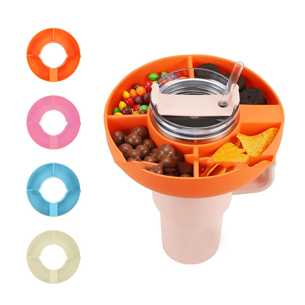 Silicone Snack Cup for 40 oz - Reusable Container with 4 Compartments Snack Platters Cup Holder and Food Tray