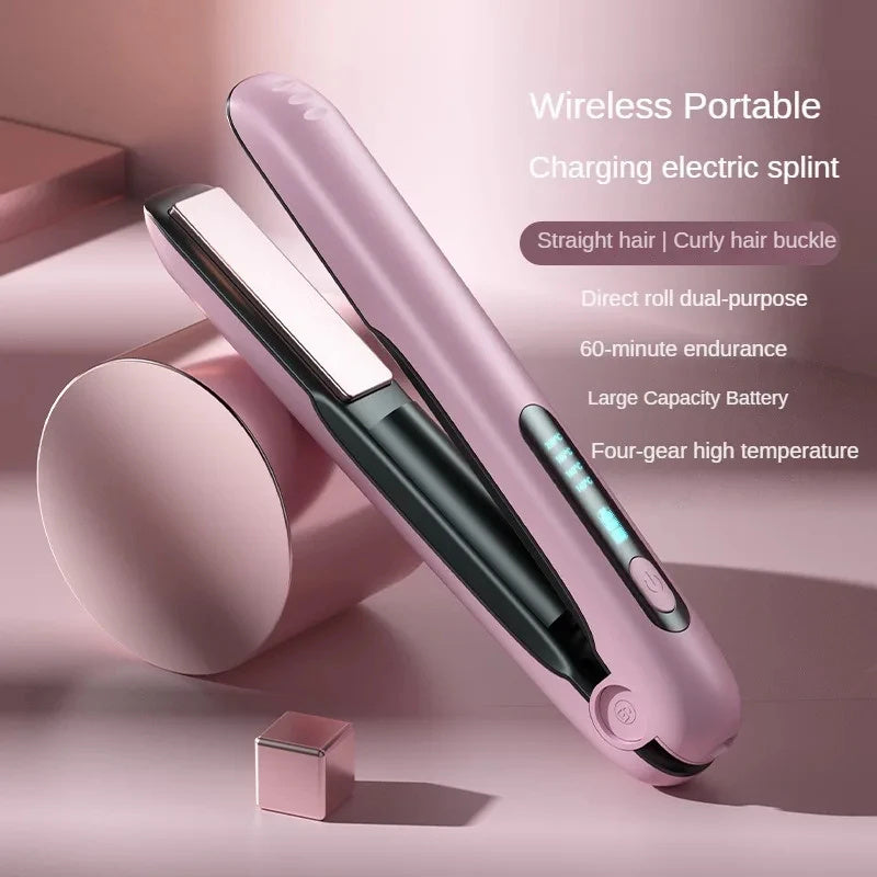 Portable 2-in-1 Wireless Hair Straightener and Curler with USB Charger Dry And Wet Uses