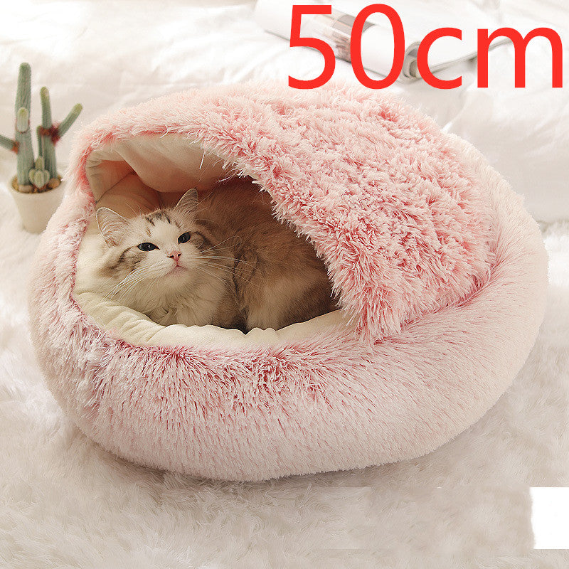 2-in-1 cozy pet bed for dogs and cats round plush winter house