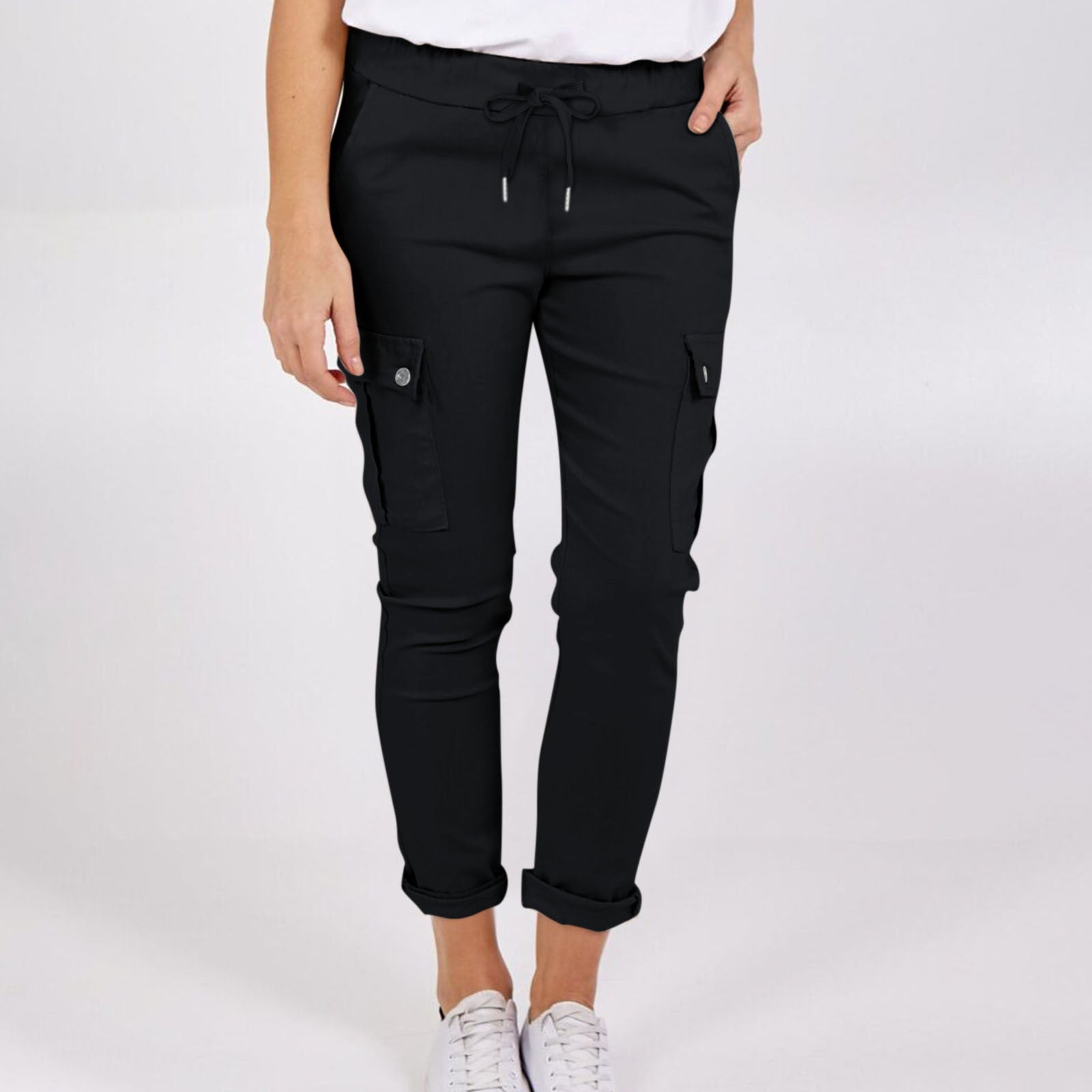 Casual cargo pants for women with drawstring waist and pockets