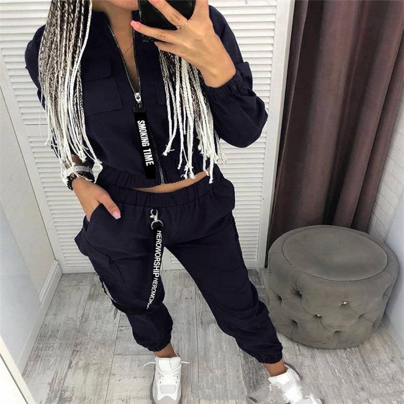 Fashion Women Sets With Zipper Elastic Waist and Sporty Appeal Featuring a New Design For a Comfortable and Stylish Look