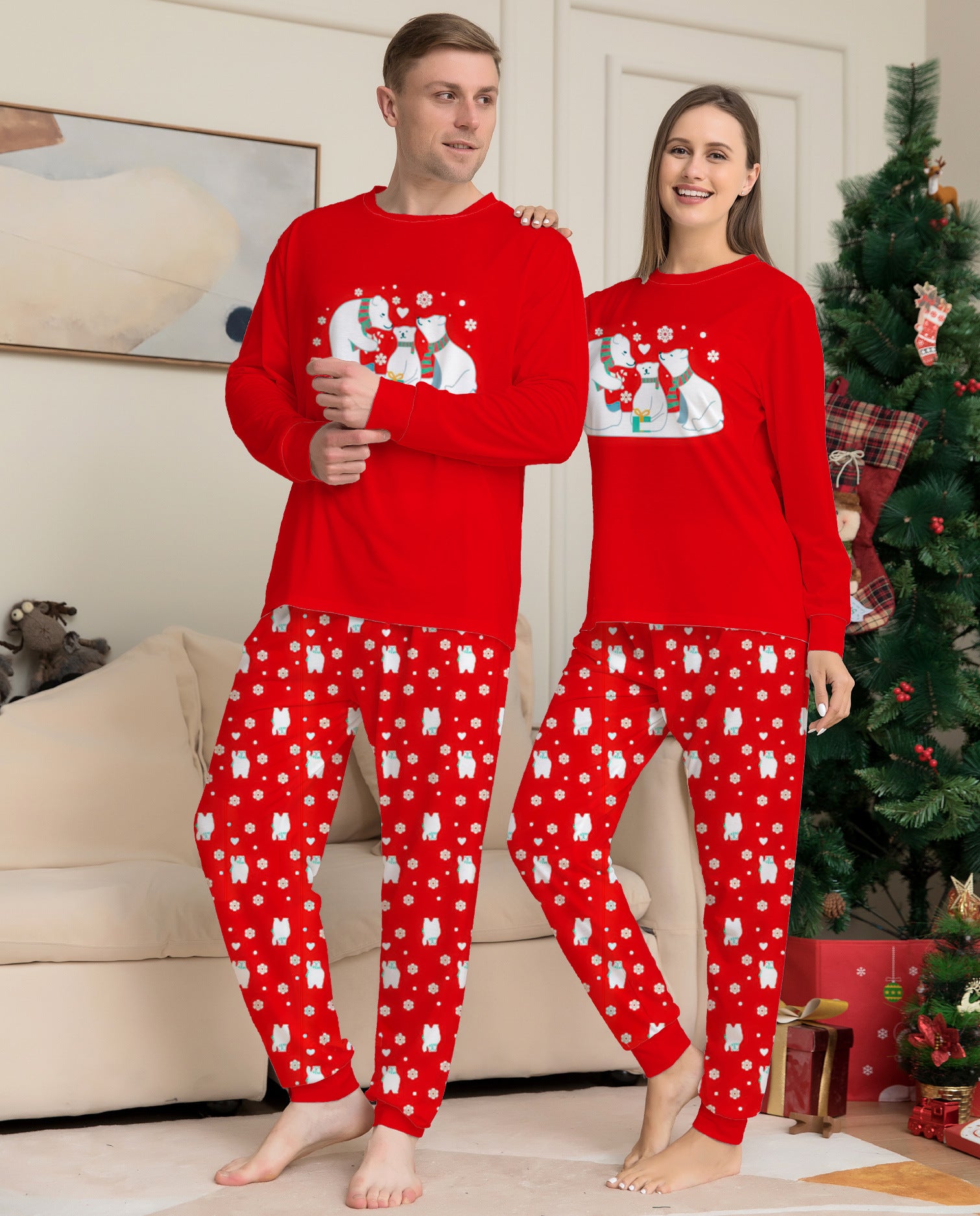 Matching Christmas pajama sets for the whole family, perfect for a cozy night in during the holiday