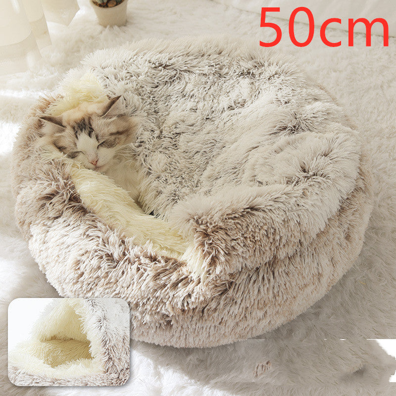 2-in-1 cozy pet bed for dogs and cats round plush winter house