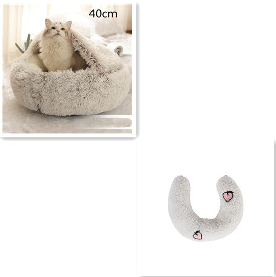 2-in-1 cozy pet bed for dogs and cats round plush winter house