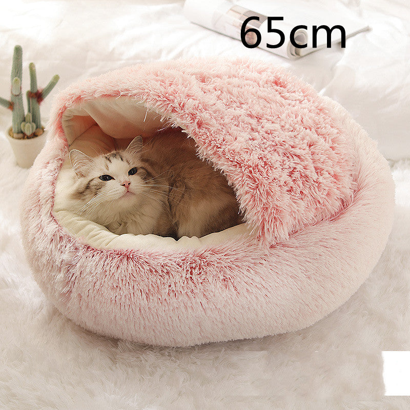 2-in-1 cozy pet bed for dogs and cats round plush winter house