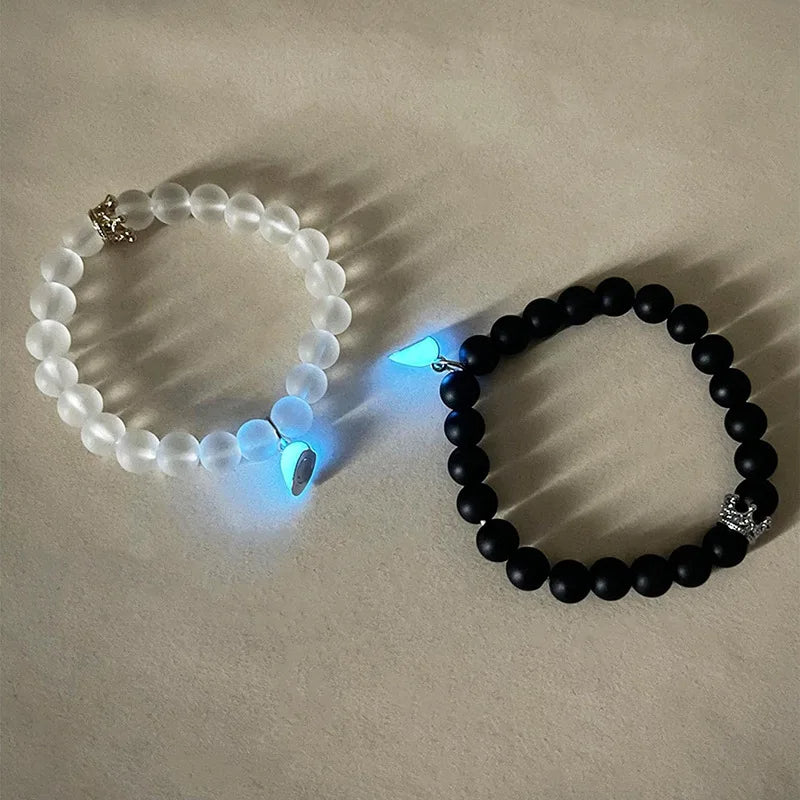 HandCrafted Glow-in-the-Dark Crown Beaded Charms Bracelet - Couple Bracelet for Men and Women