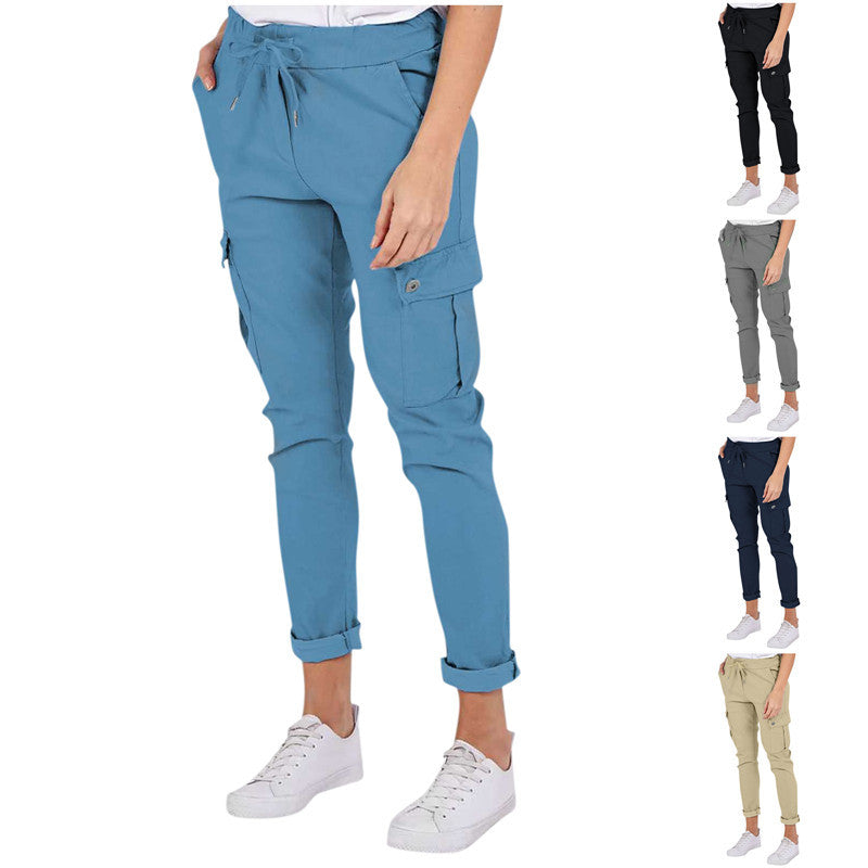 Casual cargo pants for women with drawstring waist and pockets