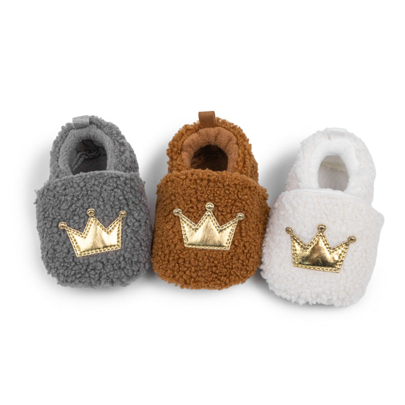 Plush Warm With Velvet Soft Bottom Crown Toddler Shoes