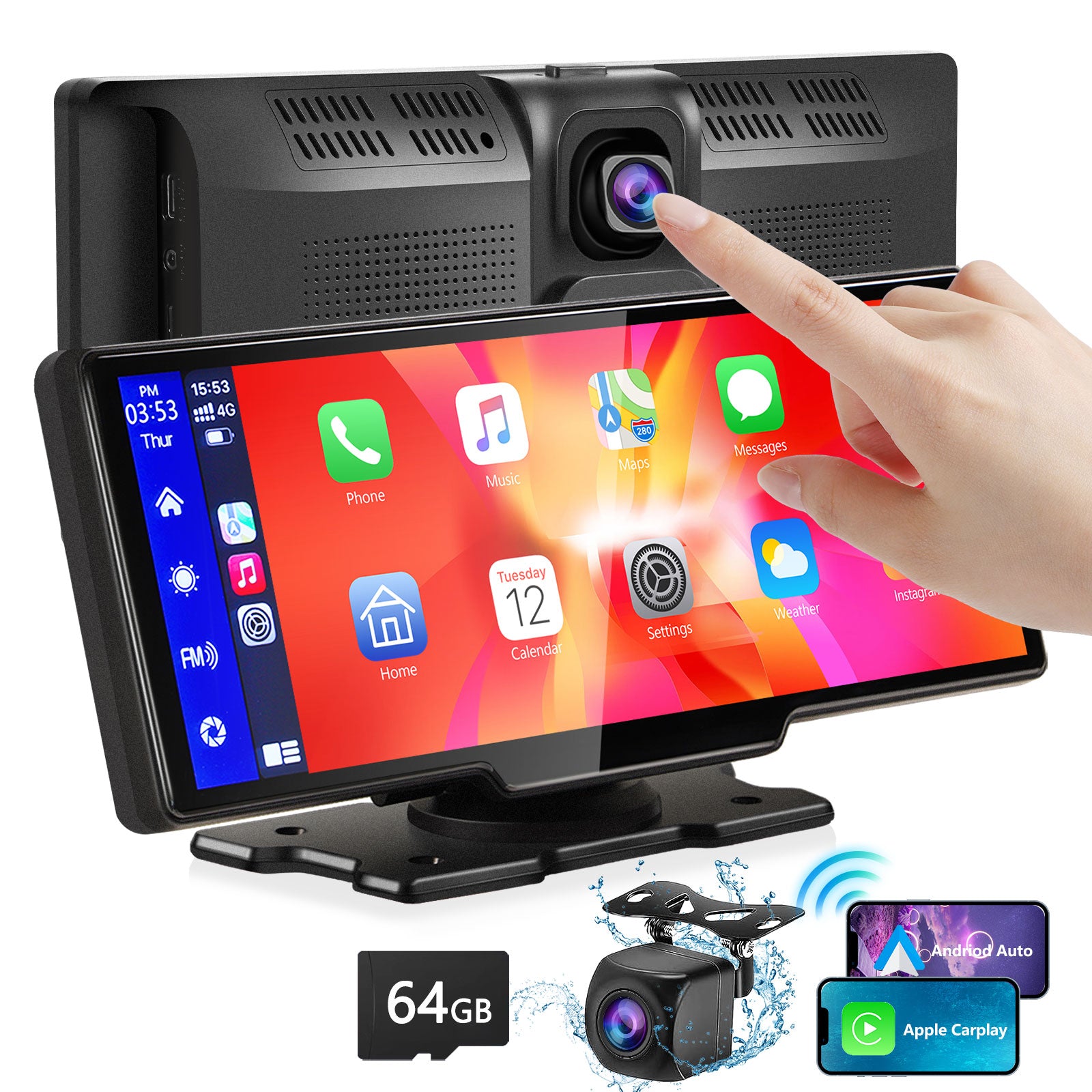 Bluetooth Wireless Carplay & Auto Multimedia Car Player Display