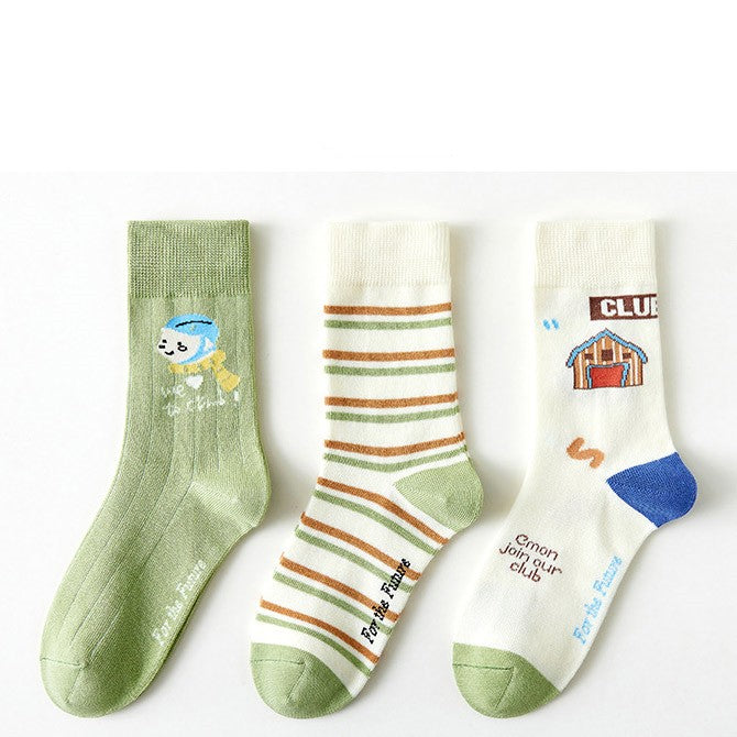 Three Pairs Of Women's Cartoon Food Printed Cotton Socks