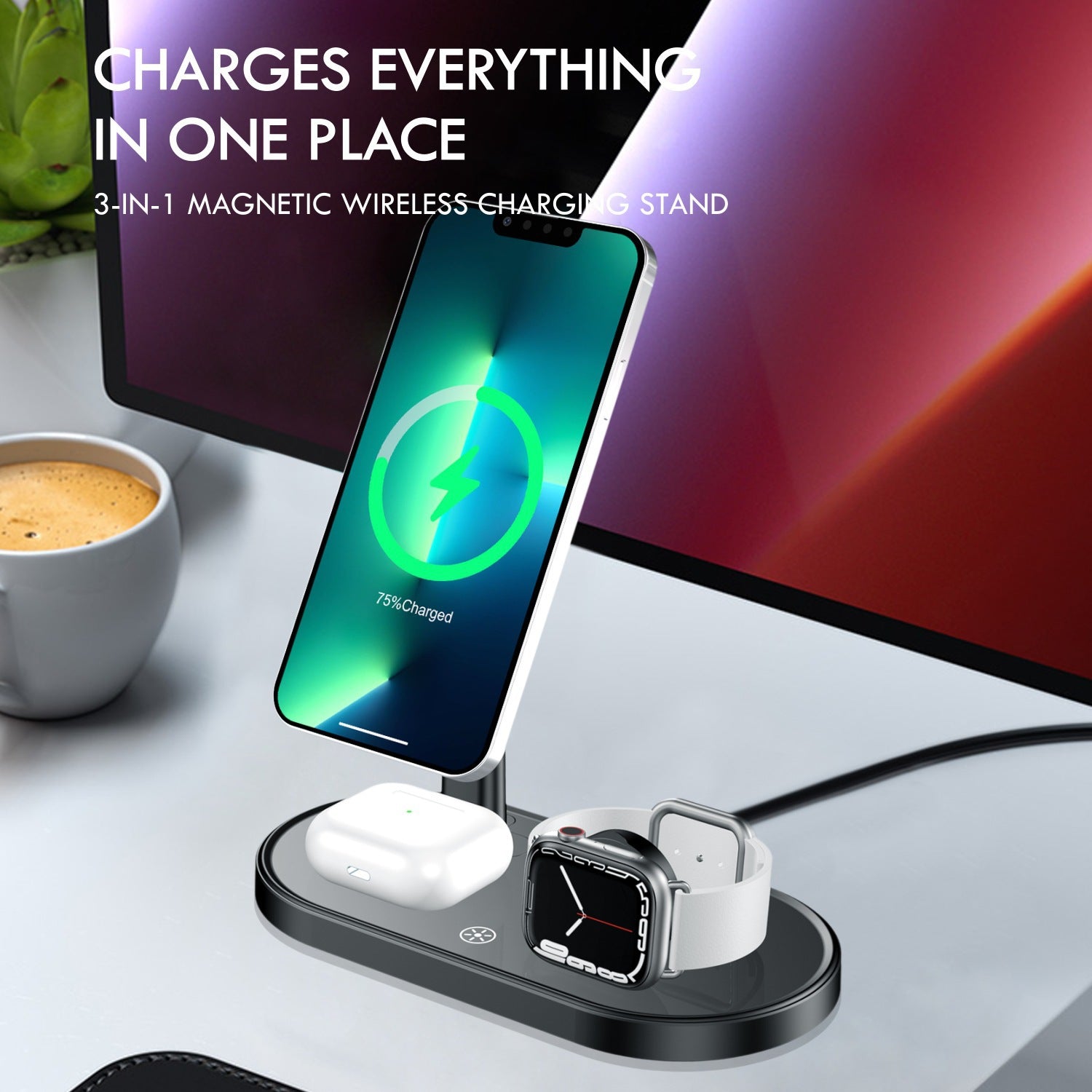 Multifunctional Desktop Phone Holder Three-in-one Magnetic Wireless Charger