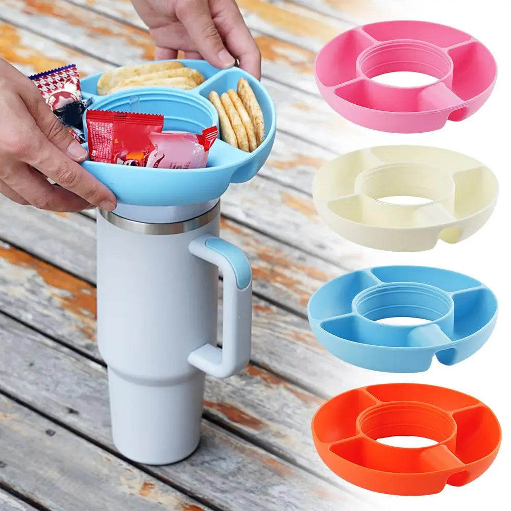 Silicone Snack Cup for 40 oz - Reusable Container with 4 Compartments Snack Platters Cup Holder and Food Tray