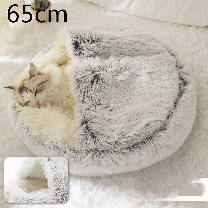 2-in-1 cozy pet bed for dogs and cats round plush winter house