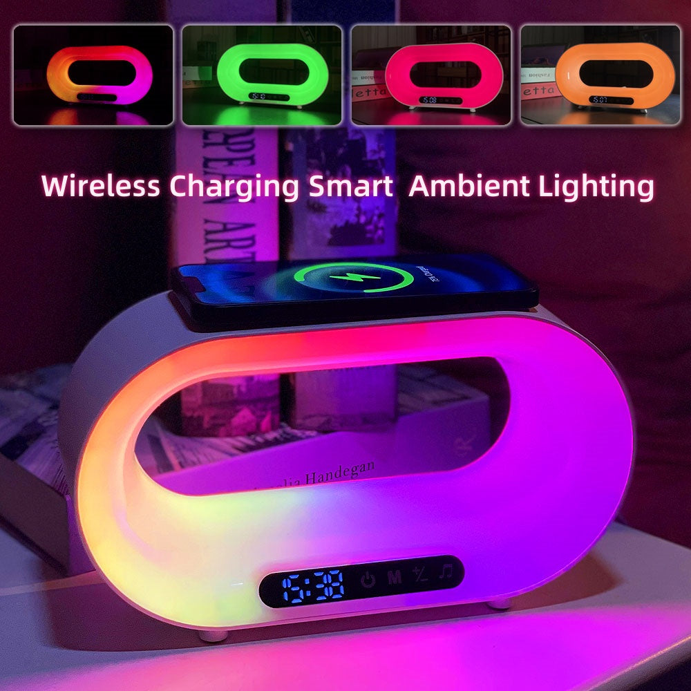 3-in-1 LED Night Light: APP Control, RGB Desk Lamp, Wireless Charger, Alarm Clock