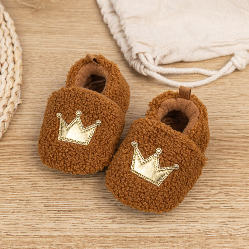 Plush Warm With Velvet Soft Bottom Crown Toddler Shoes