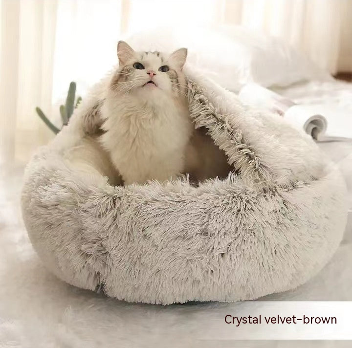 2-in-1 cozy pet bed for dogs and cats round plush winter house