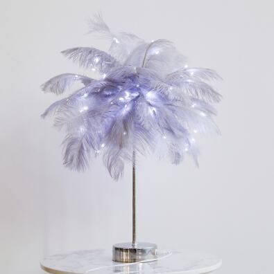 Nordic Ostrich Feather Desk Lamp - European Style Bedside Table Night Light Perfect for Girls' Room Decor