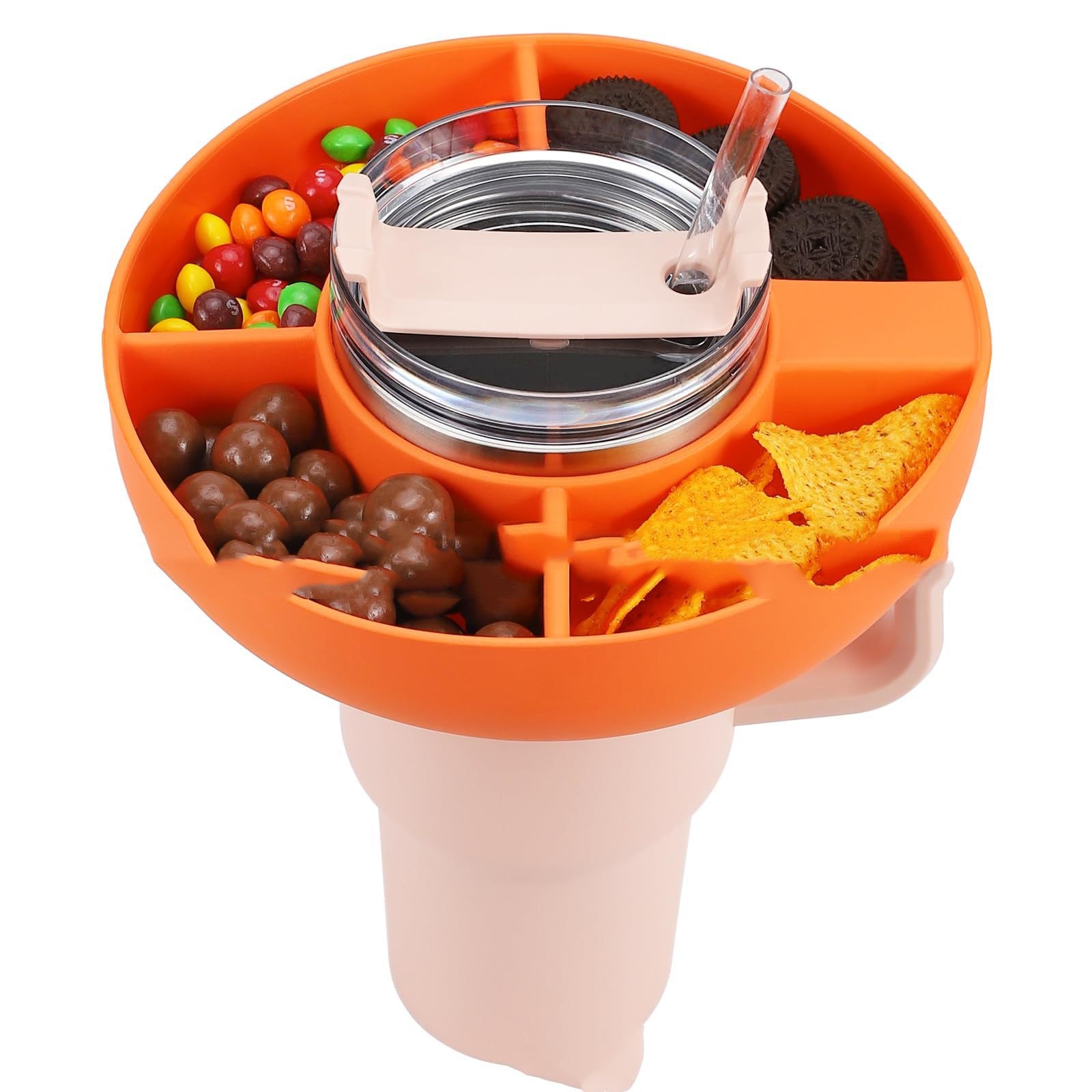 Silicone Snack Cup for 40 oz - Reusable Container with 4 Compartments Snack Platters Cup Holder and Food Tray