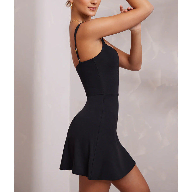 Vestido sexi con tirantes y espalda descubierta para mujer, Vestido corto envolvente a la cadera con tirantes finos de Color liso para fiesta y club nocturno