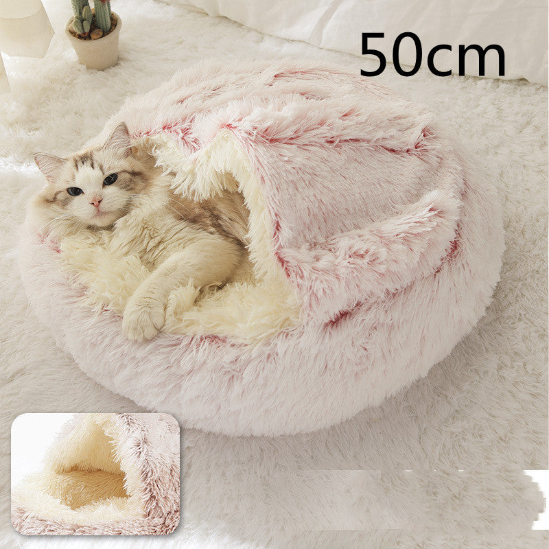 2-in-1 cozy pet bed for dogs and cats round plush winter house