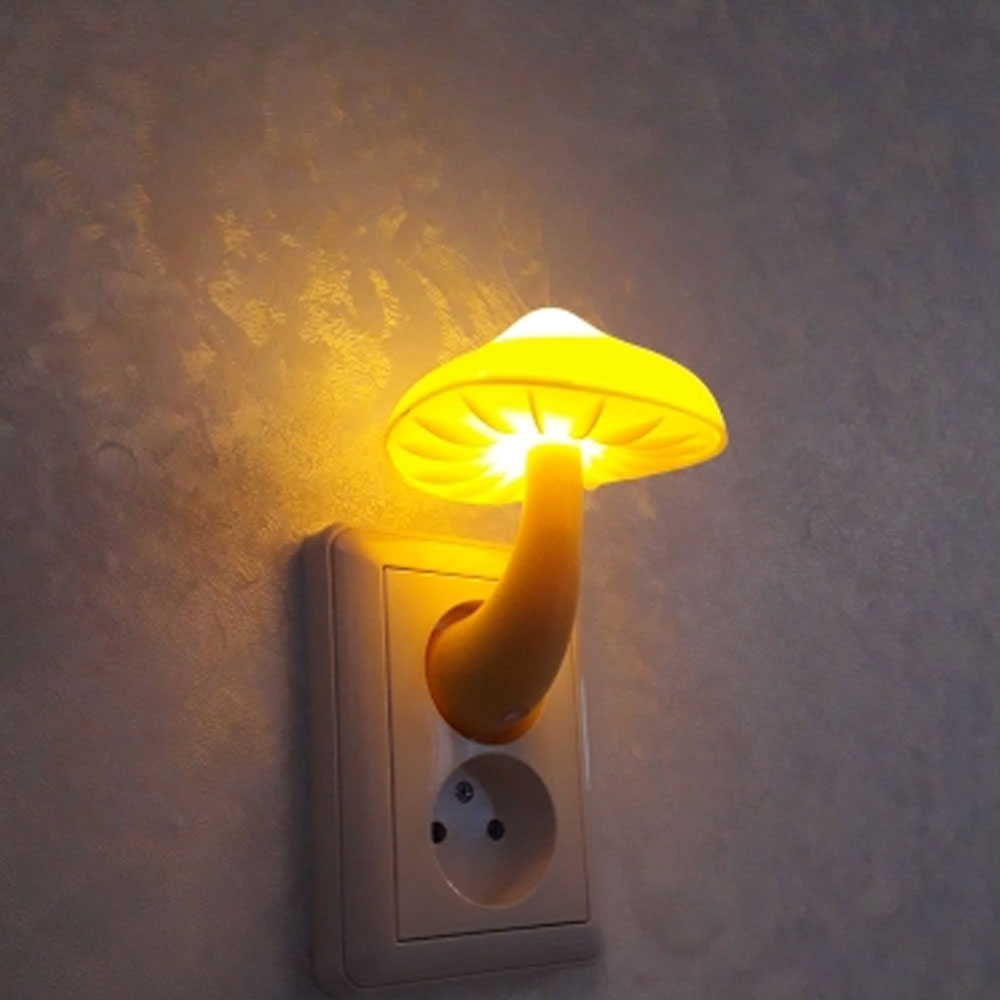 LED Night Light Mushroom Wall Lamp with Light Sensor for Home Decoration