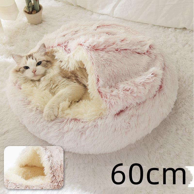 2-in-1 cozy pet bed for dogs and cats round plush winter house