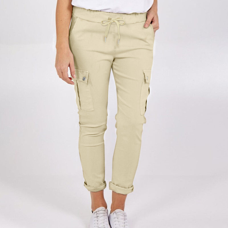 Casual cargo pants for women with drawstring waist and pockets