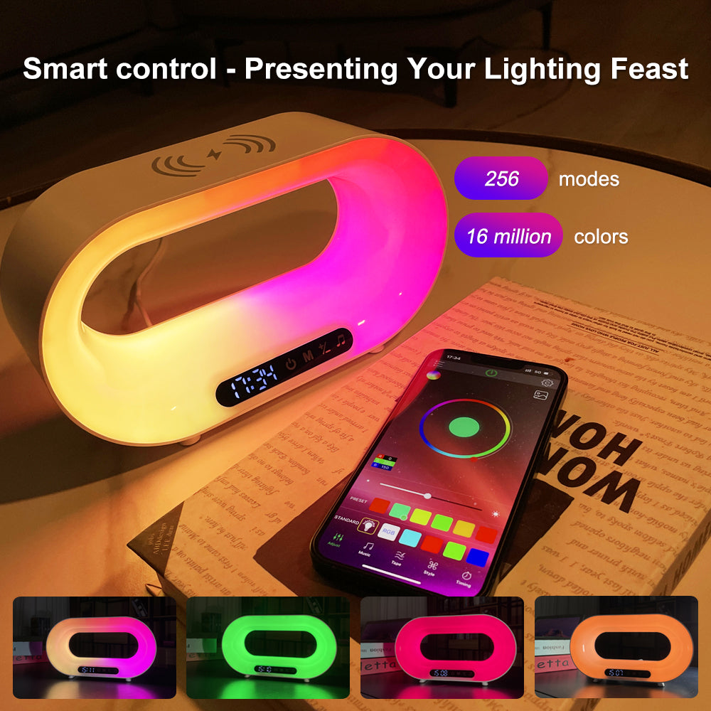 3-in-1 LED Night Light: APP Control, RGB Desk Lamp, Wireless Charger, Alarm Clock