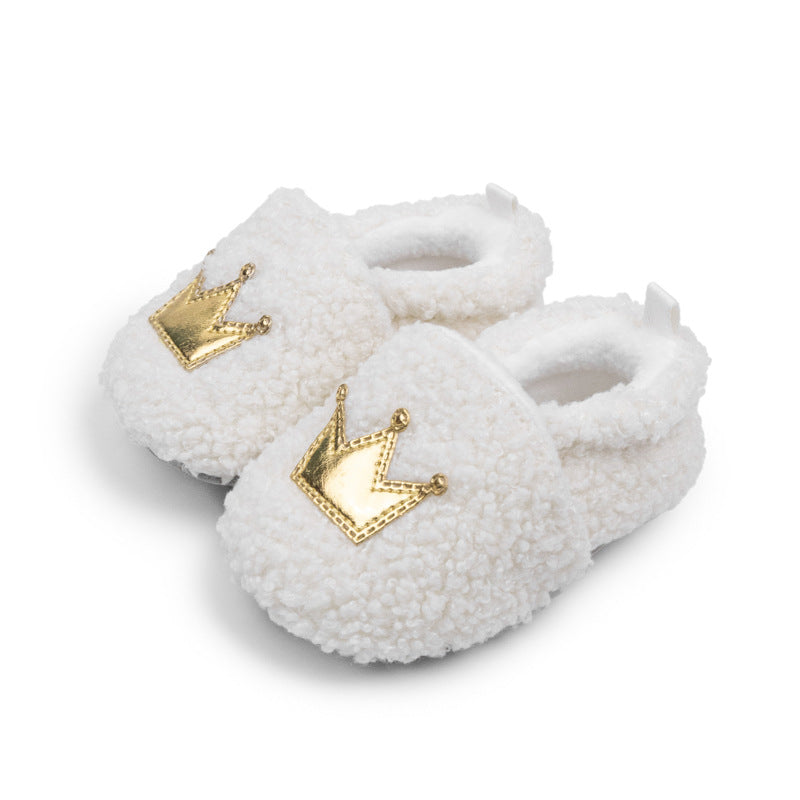 Plush Warm With Velvet Soft Bottom Crown Toddler Shoes