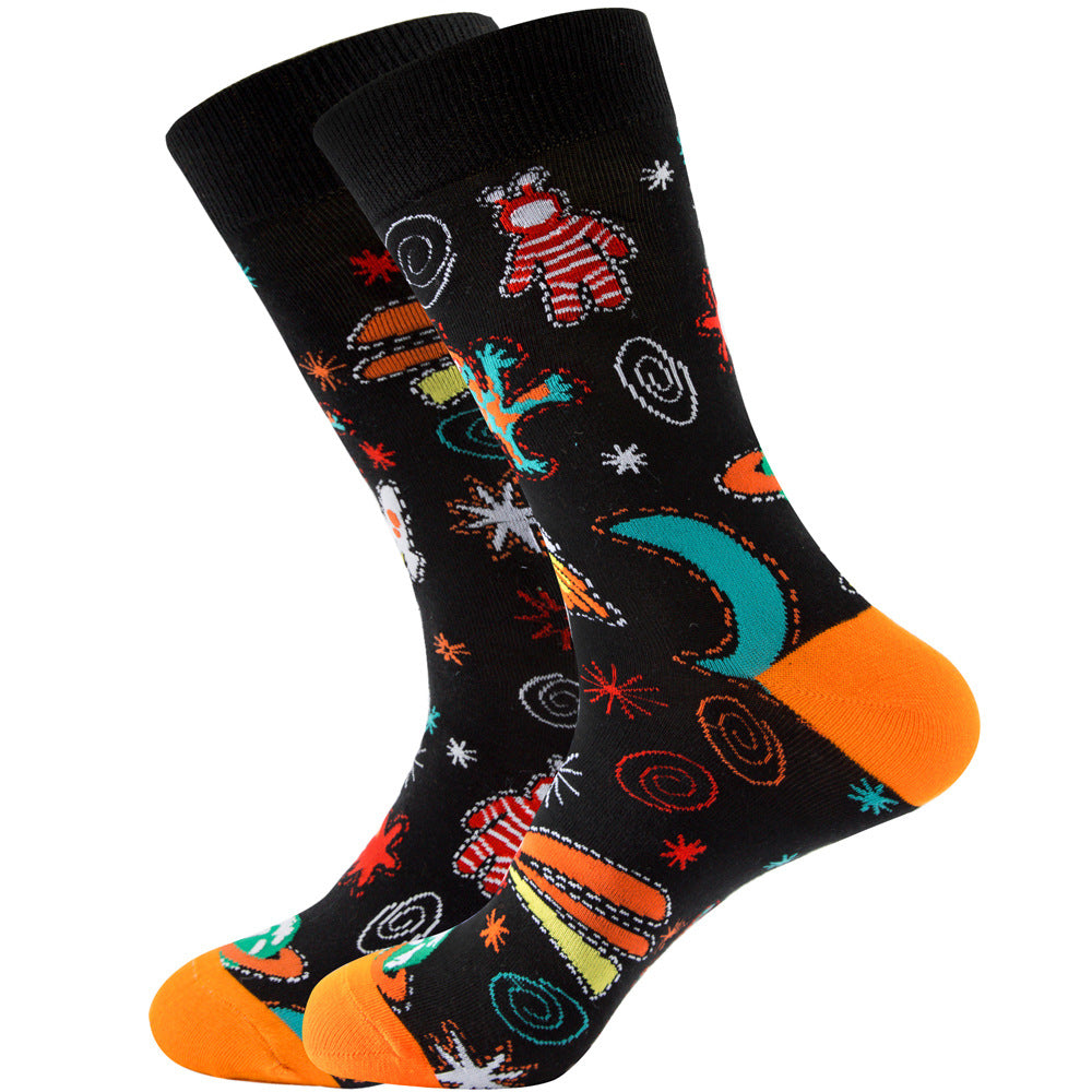 Geometric Pattern Men's Mid-Calf Length Animal Socks, Fashionable Tide