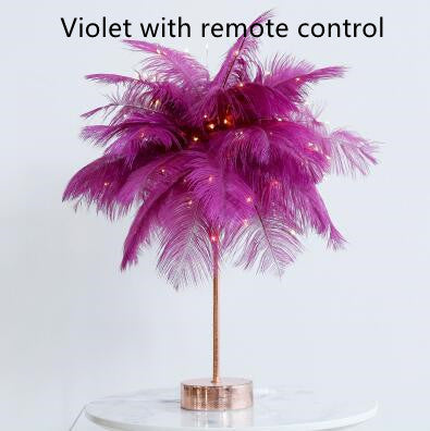 Nordic Ostrich Feather Desk Lamp - European Style Bedside Table Night Light Perfect for Girls' Room Decor