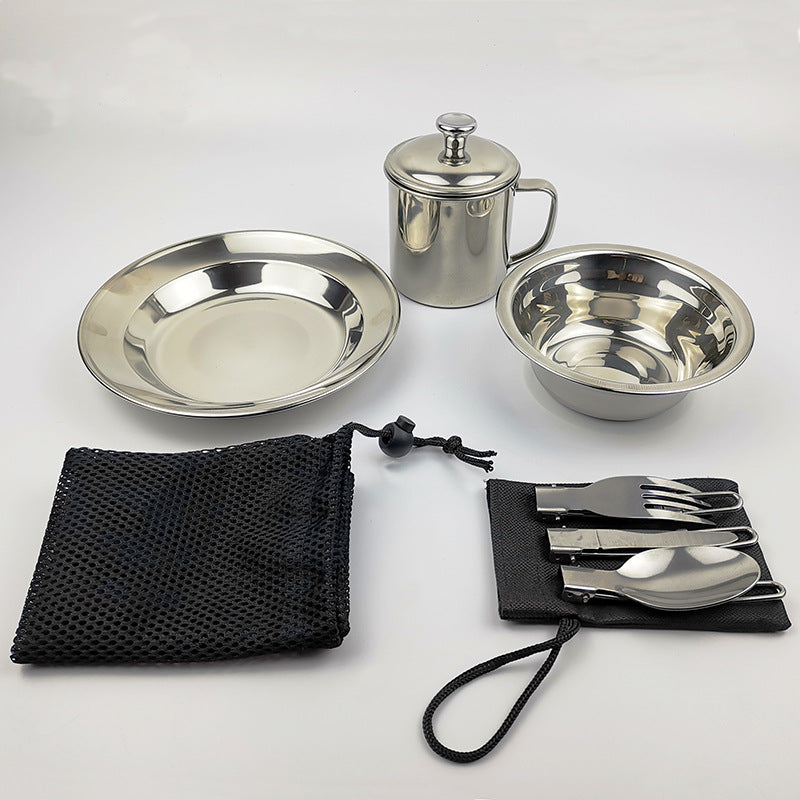 Outdoor Camping Single Stainless Steel Tableware Water Cup Cookware Set