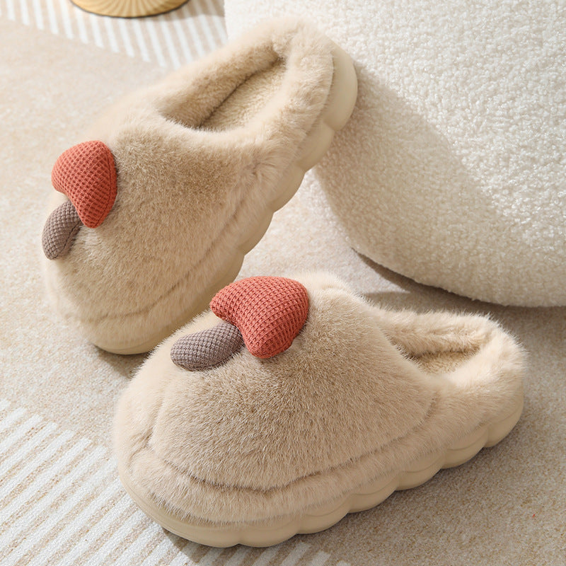 Cute Mushroom Cotton Slippers For Women Thick-soled Autumn And Winter Plush Slipper Indoor Non-slip Eva Household Furry Shoes