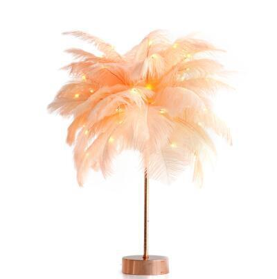 Nordic Ostrich Feather Desk Lamp - European Style Bedside Table Night Light Perfect for Girls' Room Decor