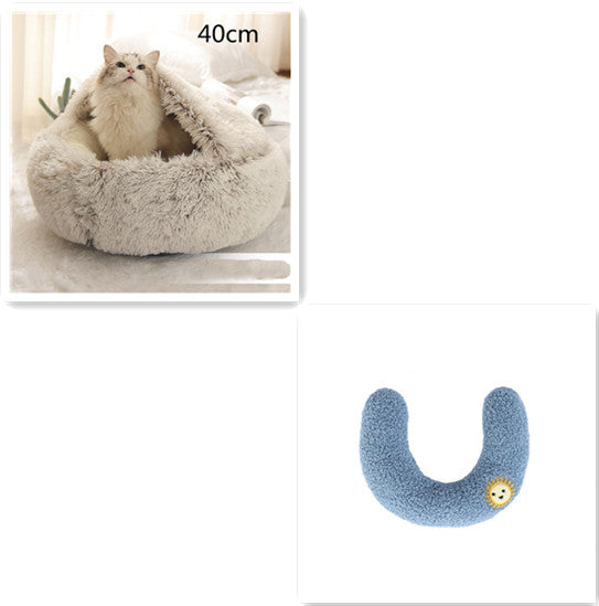 2-in-1 cozy pet bed for dogs and cats round plush winter house