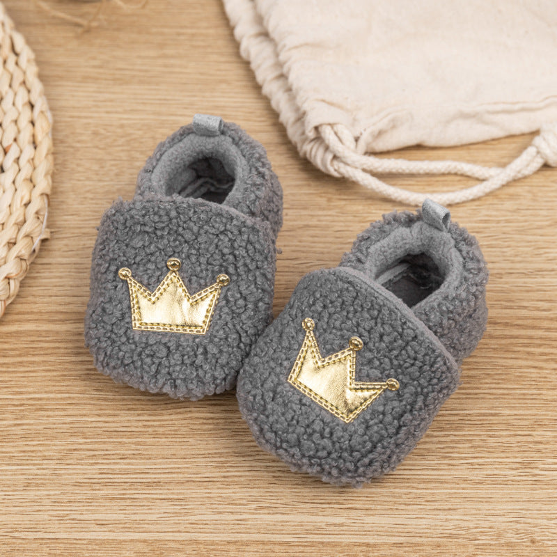 Plush Warm With Velvet Soft Bottom Crown Toddler Shoes