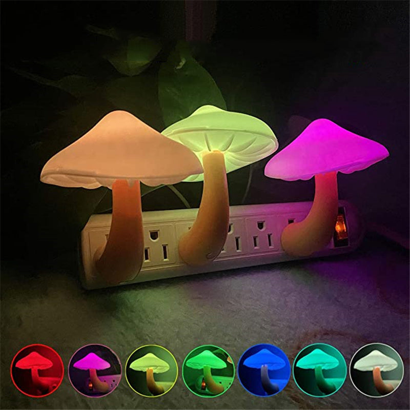 LED Night Light Mushroom Wall Lamp with Light Sensor for Home Decoration