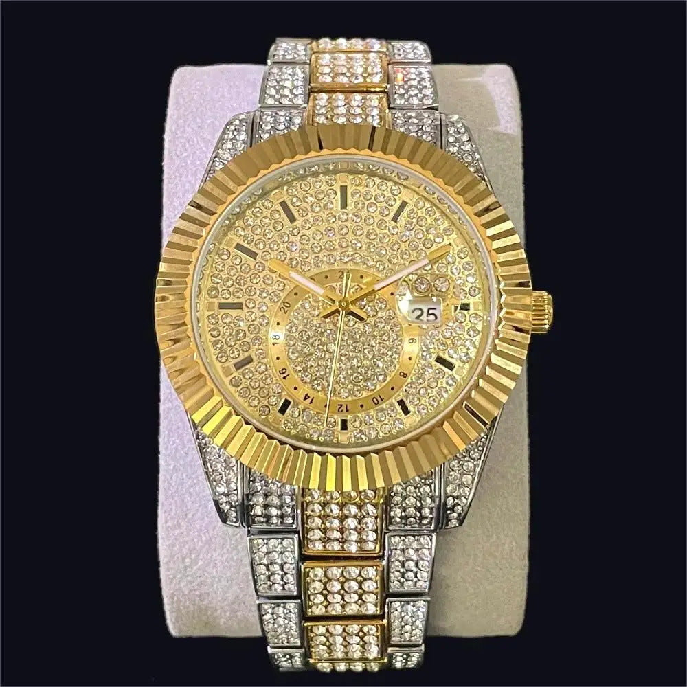 Silver Full Diamond Night Glow Waterproof Men's Watch