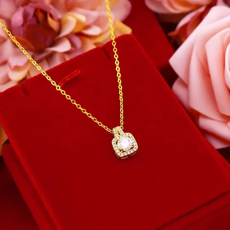 Set Zircon Gem Pendant Chain Choker Necklace For Women Gold Color Stud Earring Statement Wedding Ring