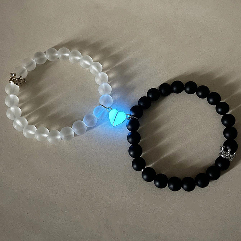 HandCrafted Glow-in-the-Dark Crown Beaded Charms Bracelet - Couple Bracelet for Men and Women