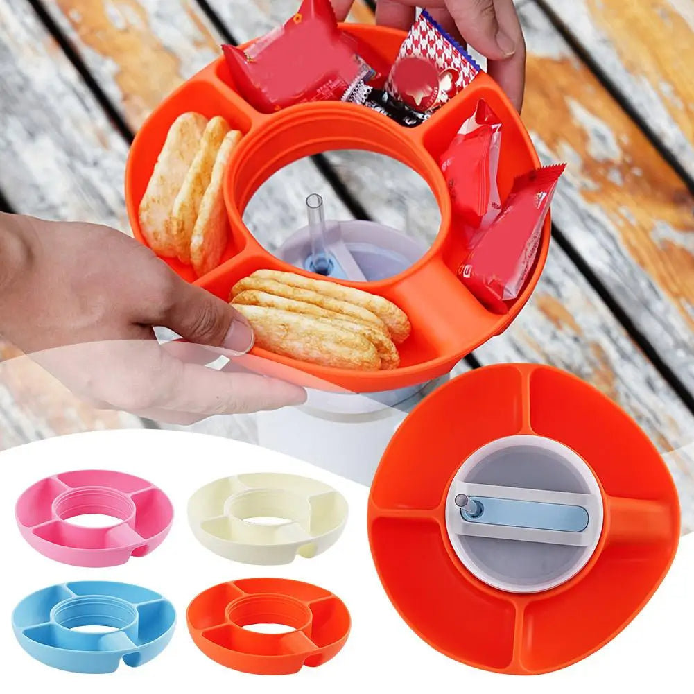 Silicone Snack Cup for 40 oz - Reusable Container with 4 Compartments Snack Platters Cup Holder and Food Tray